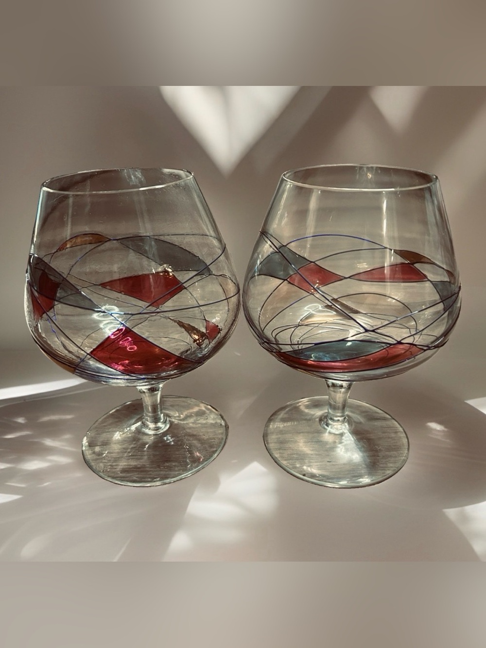 Cornet Barcelona Sagrada Hand Painted  Brandy Snifter Cognac Glasses Set of 2